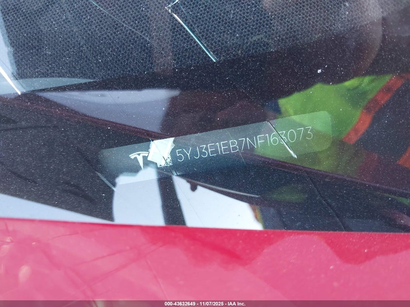 2022 Tesla Model 3 Long Range Dual Motor All-Wheel Drive VIN: 5YJ3E1EB7NF163073 Lot: 43632649