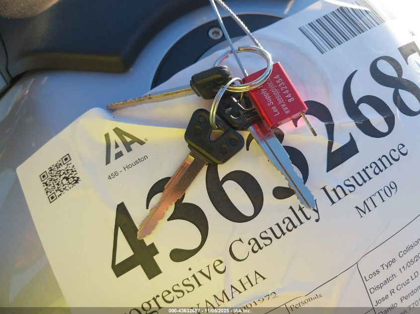 2022 Yamaha Mtt09 Gt VIN: JYARN74E3NA001972 Lot: 43632687