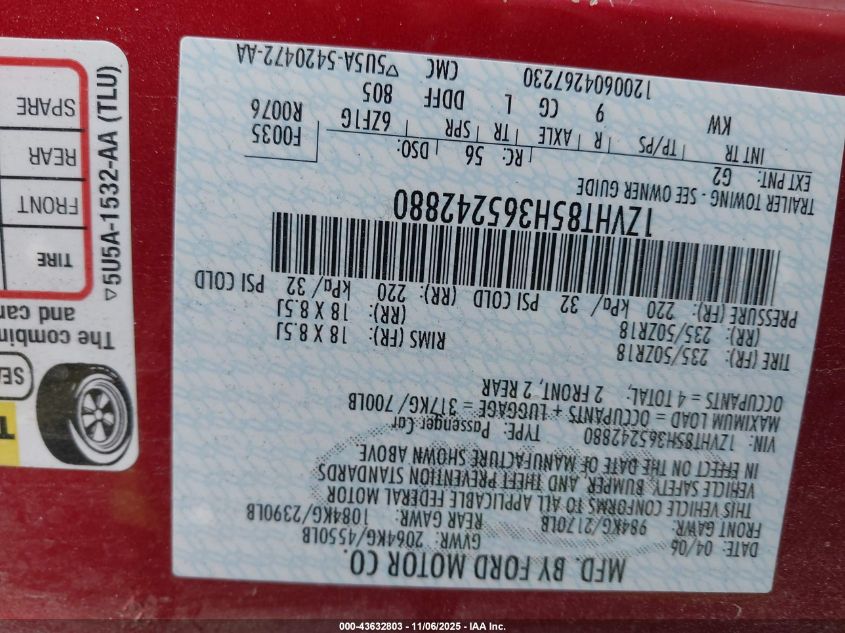 2006 Ford Mustang Gt VIN: 1ZVHT85H365242880 Lot: 43632803