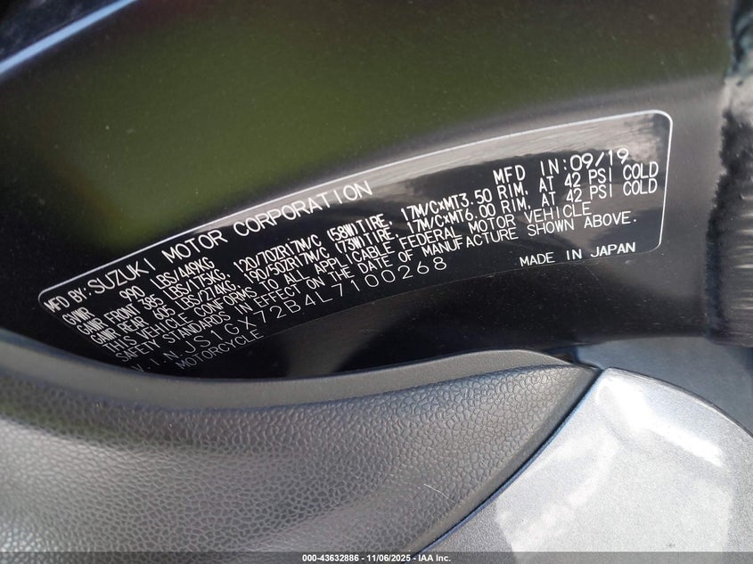 2020 SUZUKI GSX1300 RA JS1GX72B4L7100268