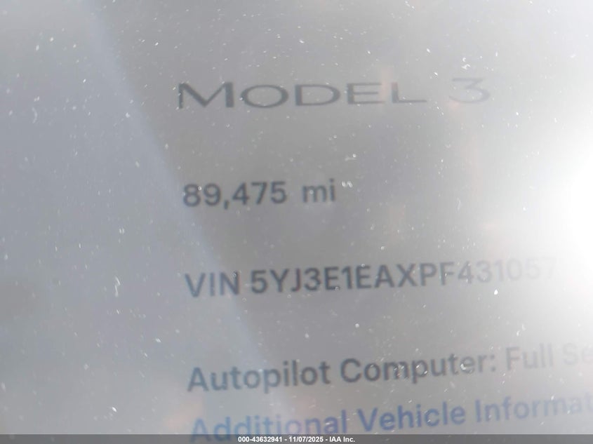 2023 Tesla Model 3 Rear-Wheel Drive VIN: 5YJ3E1EAXPF431057 Lot: 43632941
