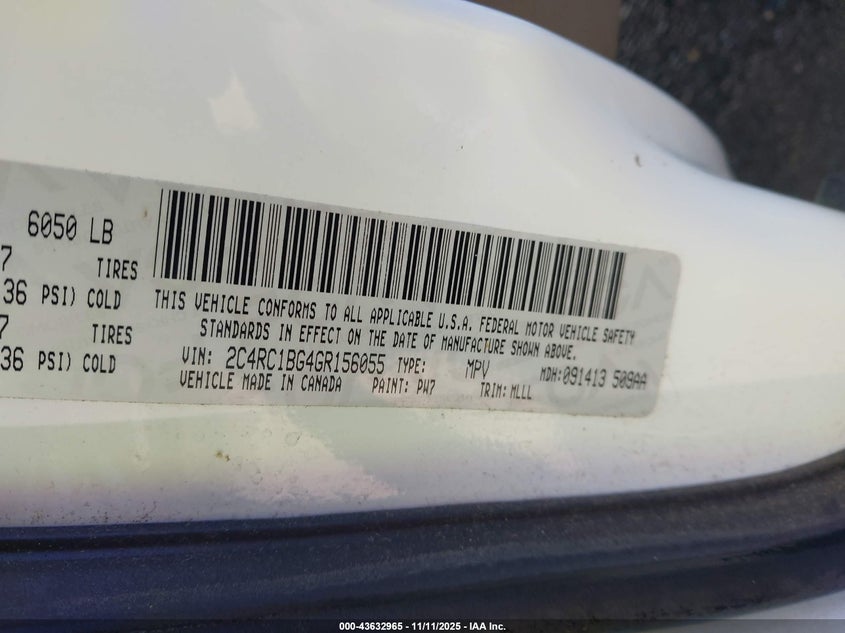 2016 Chrysler Town & Country Touring VIN: 2C4RC1BG4GR156055 Lot: 43632965