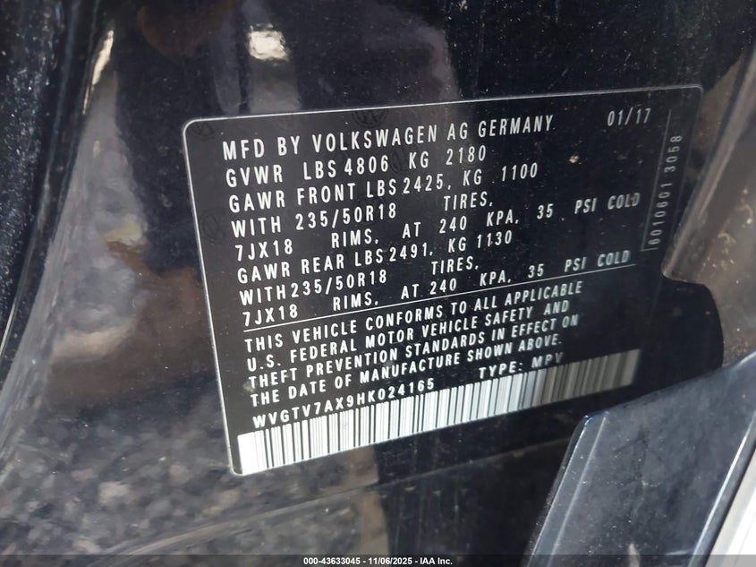 2017 VOLKSWAGEN TIGUAN 2.0T SPORT - WVGTV7AX9HK024165