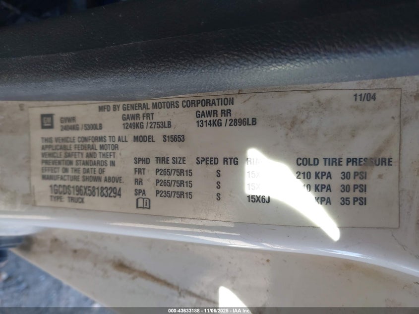 1GCDS196X58183294 2005 CHEVROLET COLORADO photo no. 9