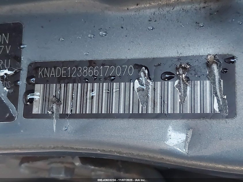 2006 Kia Rio Lx VIN: KNADE123866172070 Lot: 43633224