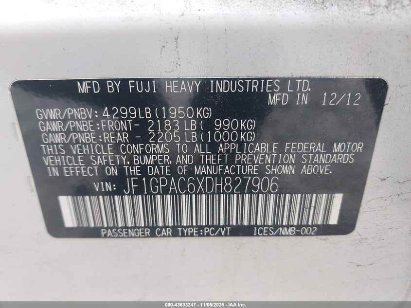 JF1GPAC6XDH827906 2013 SUBARU IMPREZA photo no. 9