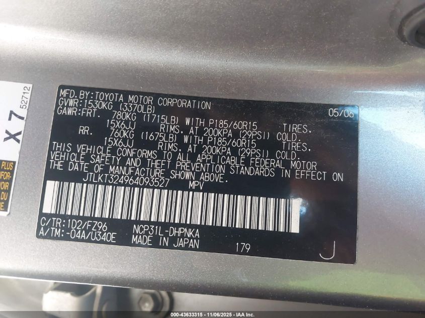 2006 Scion Xb VIN: JTLKT324964093527 Lot: 43633315