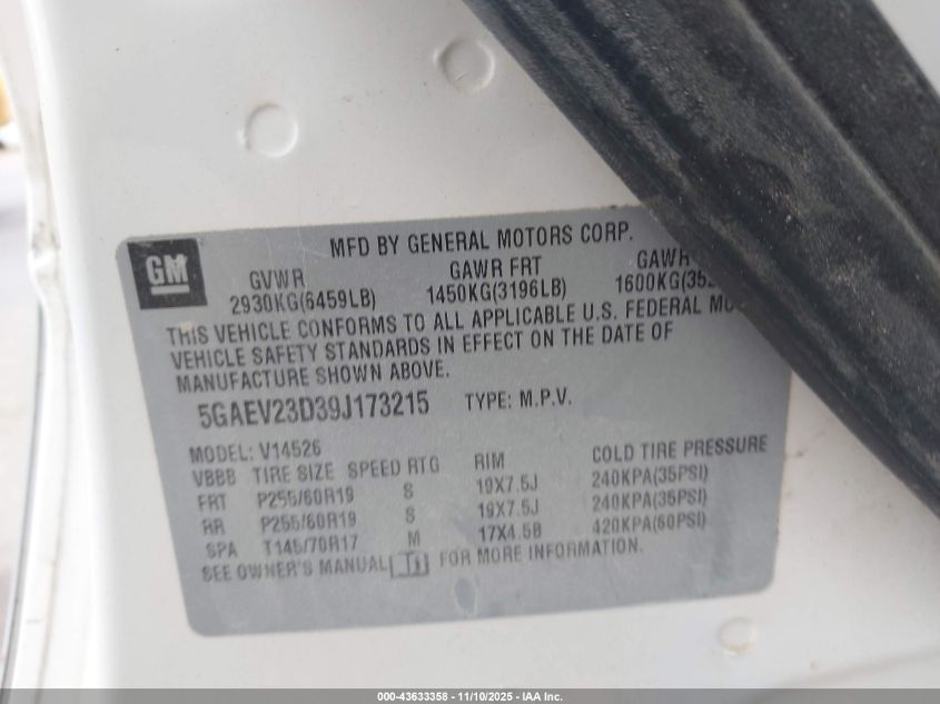 2009 Buick Enclave Cxl VIN: 5GAEV23D39J173215 Lot: 43633358