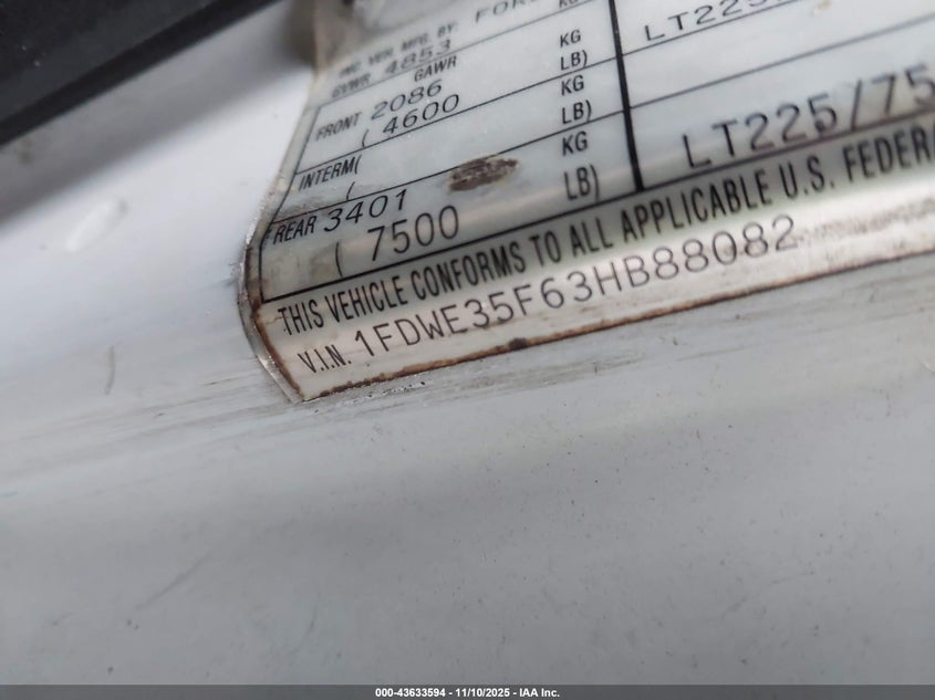 2003 Ford E-350 Cutaway Standard VIN: 1FDWE35F63HB88082 Lot: 43633594