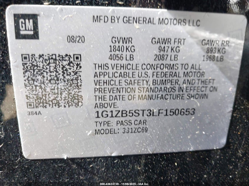 2020 CHEVROLET MALIBU FWD LS 1G1ZB5ST3LF150653