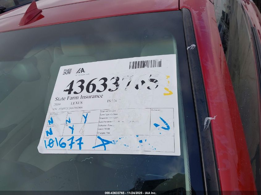 2010 Lexus Is 350C VIN: JTHFE2C24A2502406 Lot: 43633765