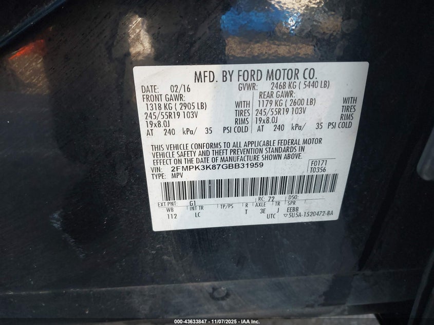 2016 FORD EDGE TITANIUM - 2FMPK3K87GBB31959