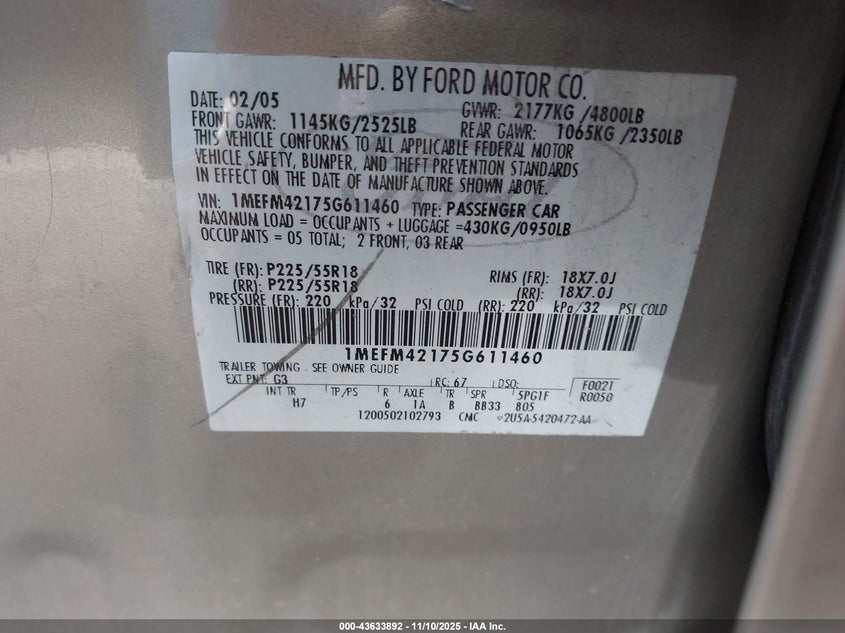 1MEFM42175G611460 2005 MERCURY MONTEGO photo no. 9