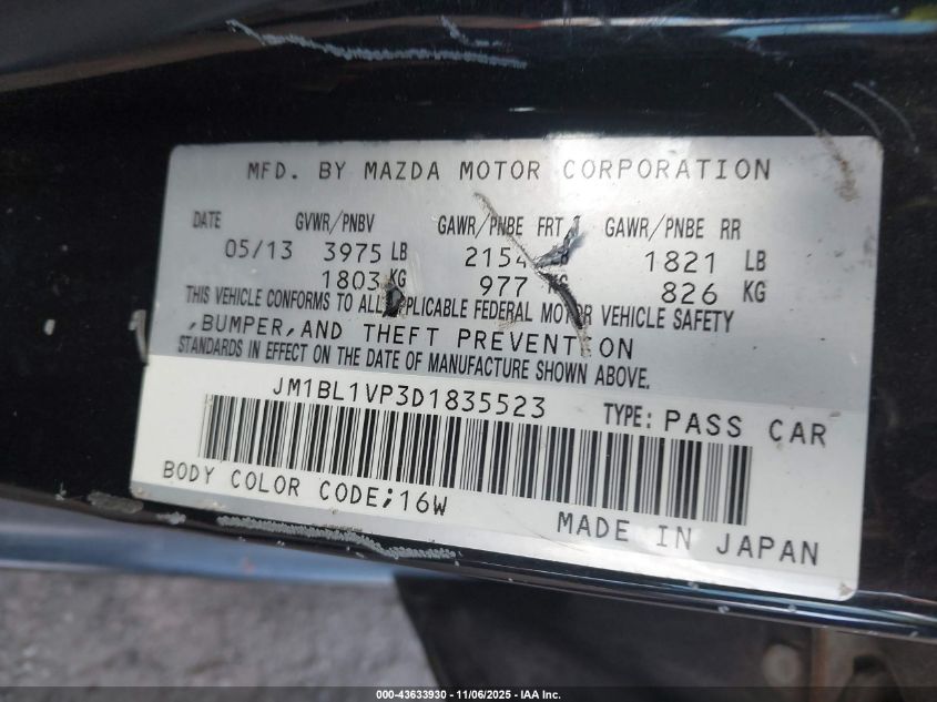 2013 Mazda Mazda3 I Touring VIN: JM1BL1VP3D1835523 Lot: 43633930