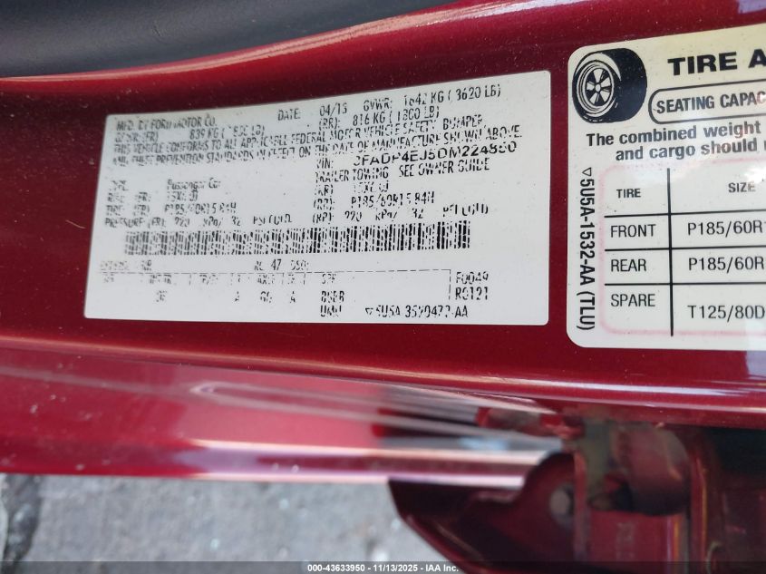 2013 Ford Fiesta Se VIN: 3FADP4EJ5DM224850 Lot: 43633950