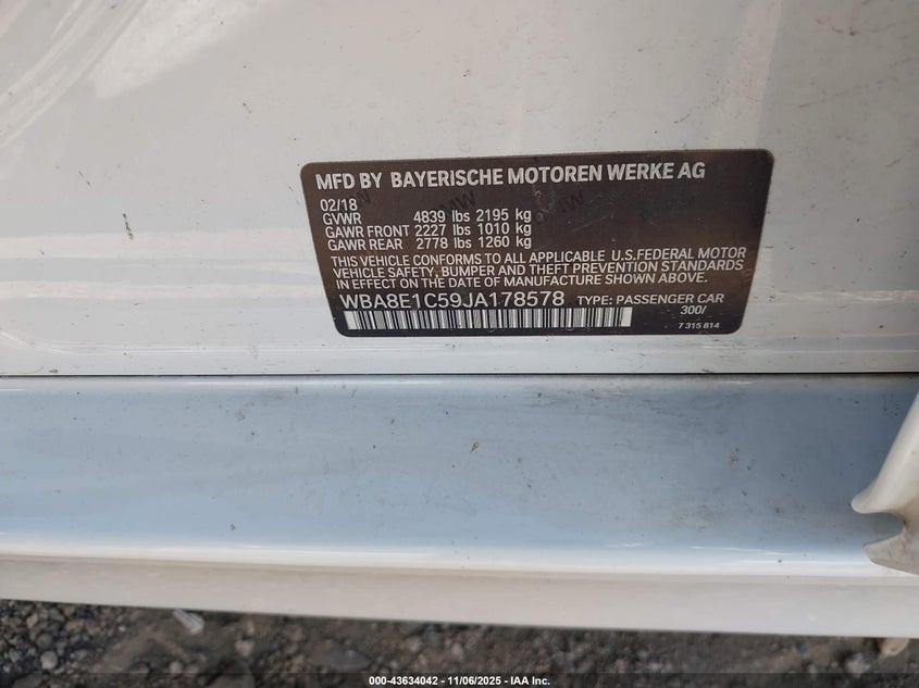 2018 BMW 330E IPERFORMANCE - WBA8E1C59JA178578