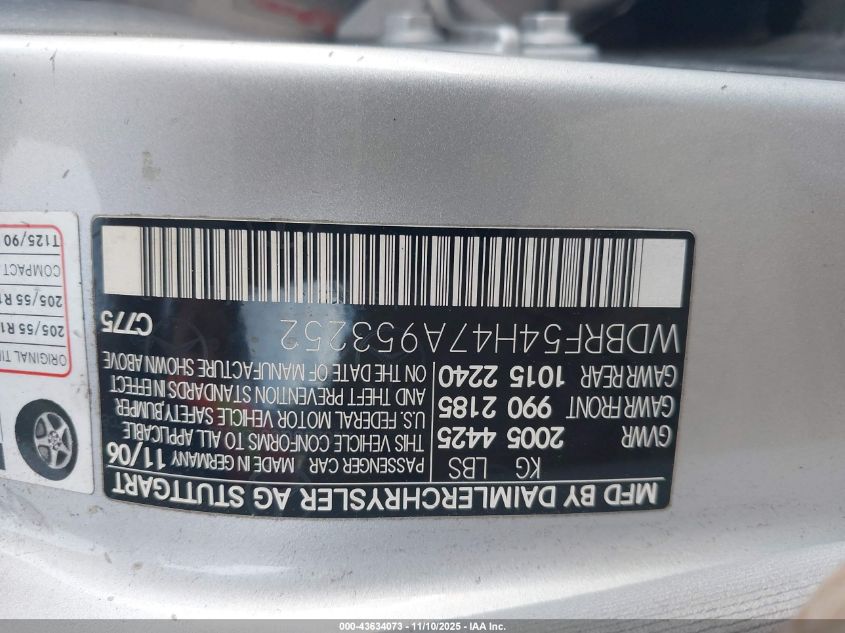 2007 Mercedes-Benz C 280 Luxury VIN: WDBRF54H47A953252 Lot: 43634073