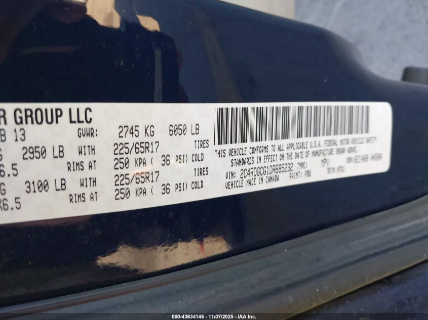 2013 Dodge Grand Caravan Sxt VIN: 2C4RDGCG1DR685232 Lot: 43634146