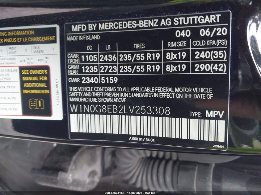 2020 MERCEDES-BENZ GLC 300 4MATIC - W1N0G8EB2LV253308