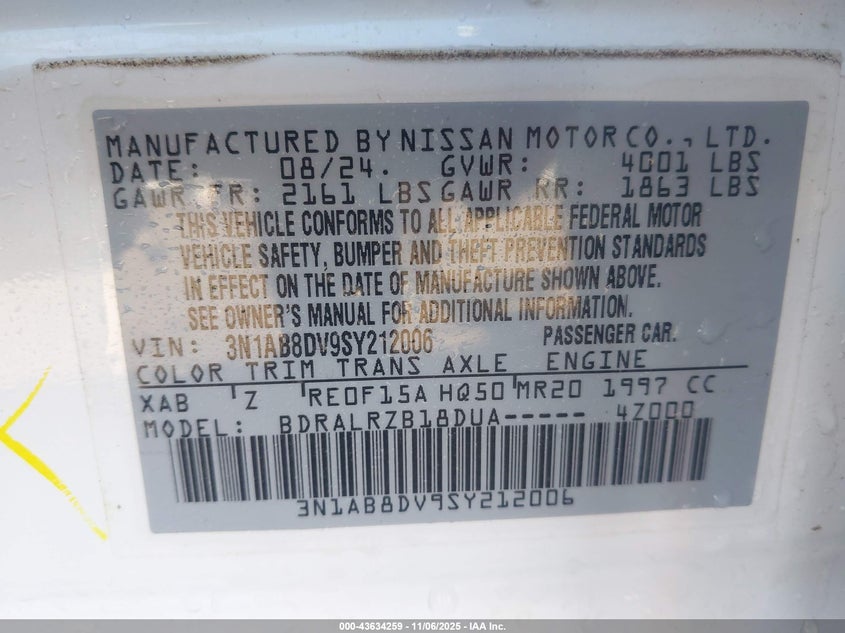 2025 NISSAN SENTRA SR 3N1AB8DV9SY212006