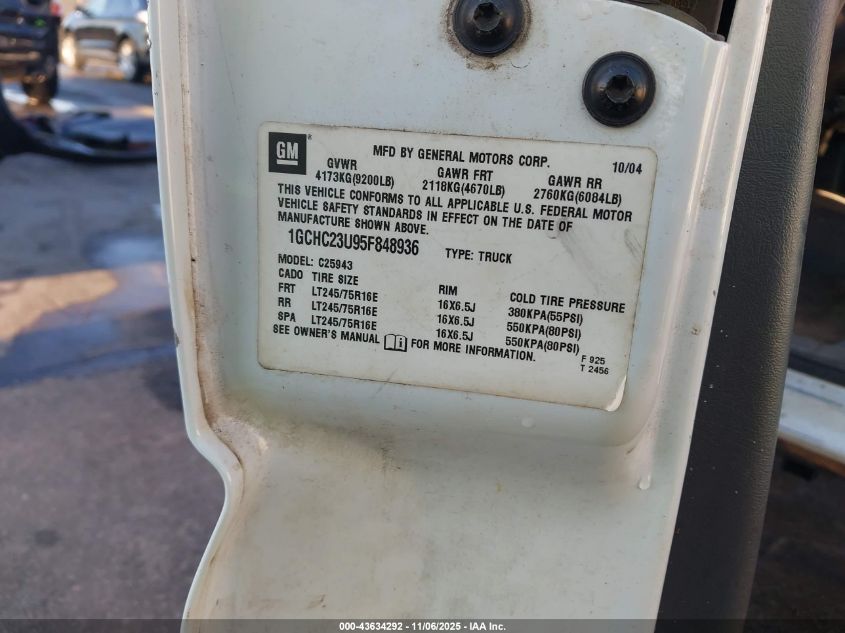 2005 Chevrolet Silverado 2500Hd Work Truck VIN: 1GCHC23U95F848936 Lot: 43634292