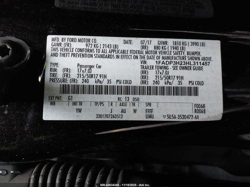 2017 FORD FOCUS SEL 1FADP3H23HL311457