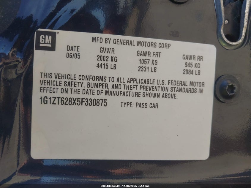 2005 Chevrolet Malibu Maxx Ls VIN: 1G1ZT628X5F330875 Lot: 43634349