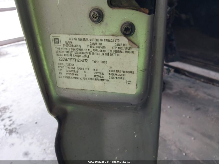 2000 Chevrolet Silverado 1500 Ls VIN: 2GCEK19T1Y1254772 Lot: 43634497