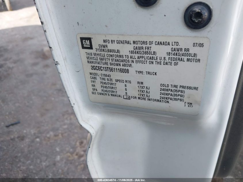 2006 Chevrolet Silverado 1500 Lt1 VIN: 2GCEC13T561116008 Lot: 43634574