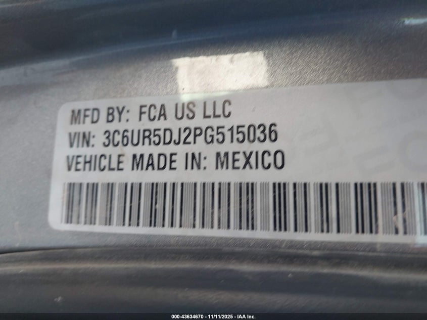 2023 Ram 2500 Big Horn 4X4 6'4 Box VIN: 3C6UR5DJ2PG515036 Lot: 43634670