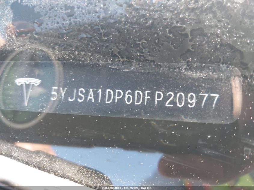 2013 Tesla Model S Performance VIN: 5YJSA1DP6DFP20977 Lot: 43634841