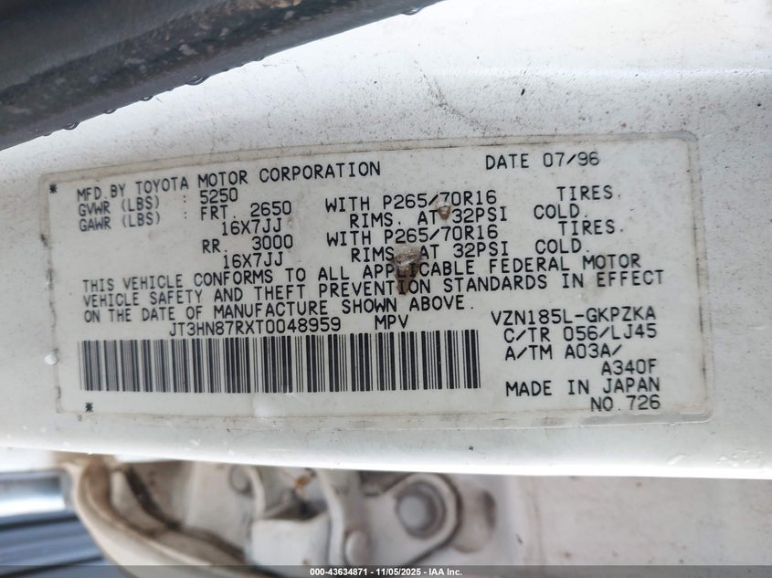 JT3HN87RXT0048959 1996 TOYOTA 4RUNNER photo no. 9