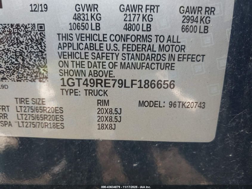 2020 GMC Sierra 2500Hd 4Wd Standard Bed Denali VIN: 1GT49RE79LF186656 Lot: 43634879