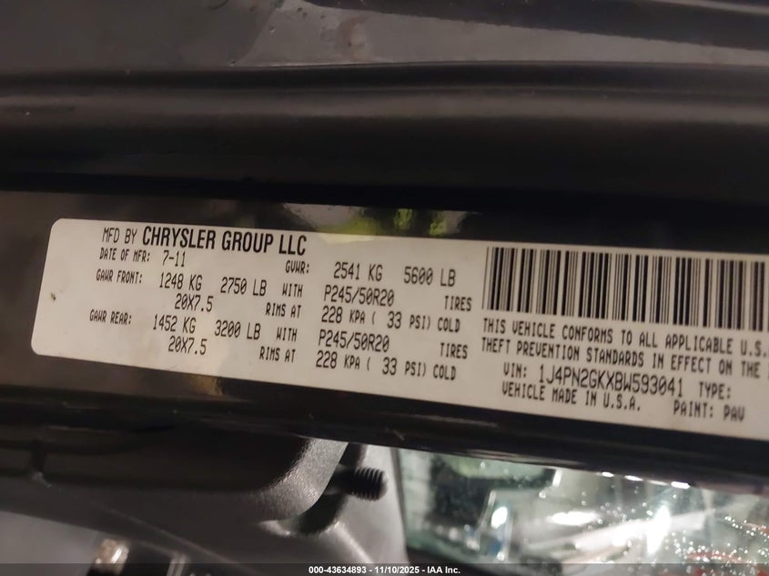 1J4PN2GKXBW593041 2011 JEEP LIBERTY (NORTH AMERICA) photo no. 9