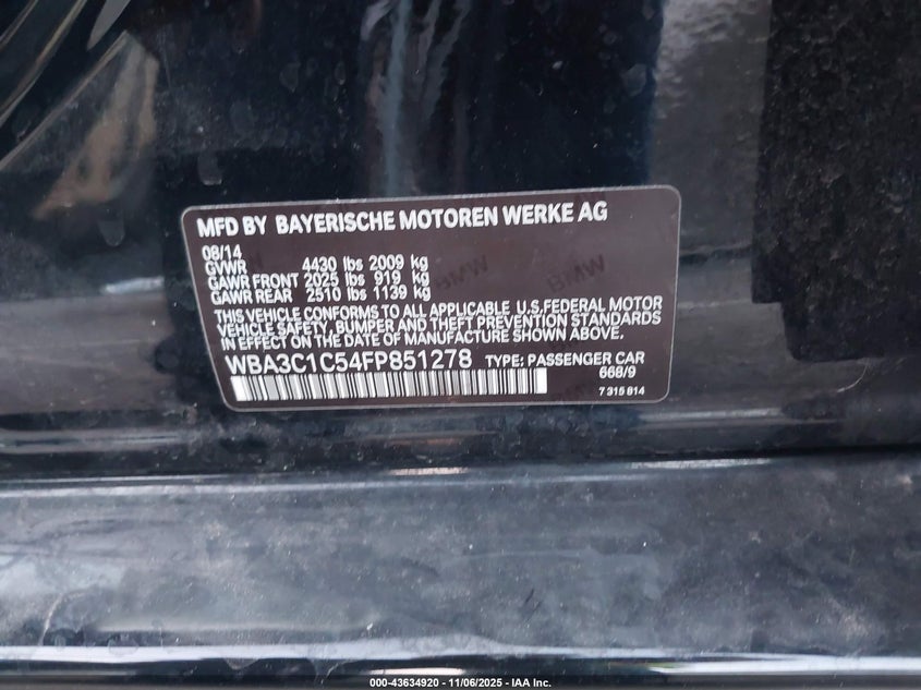 2015 BMW 328I WBA3C1C54FP851278