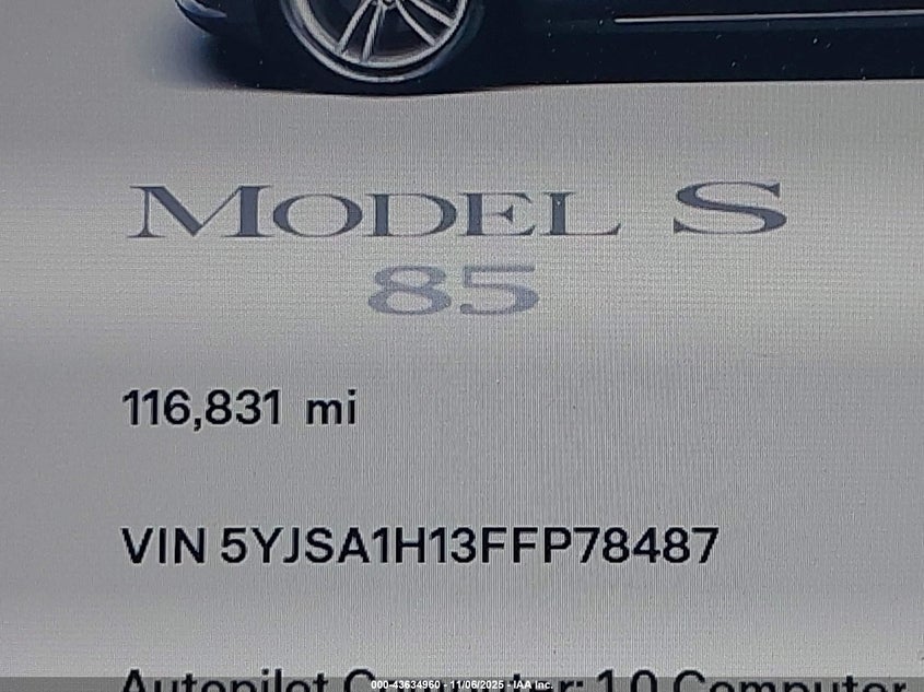 2015 TESLA MODEL S 60/70/85 5YJSA1H13FFP78487
