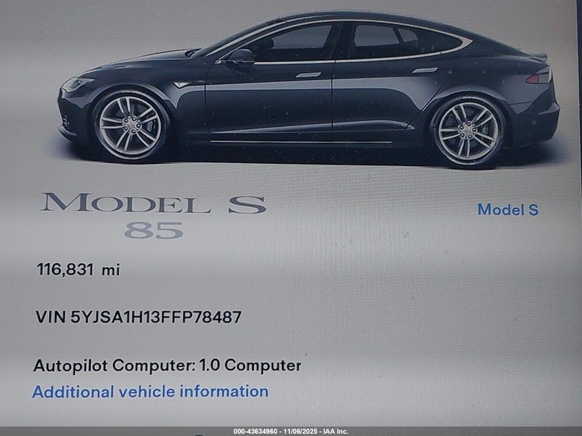 2015 TESLA MODEL S 60/70/85 5YJSA1H13FFP78487