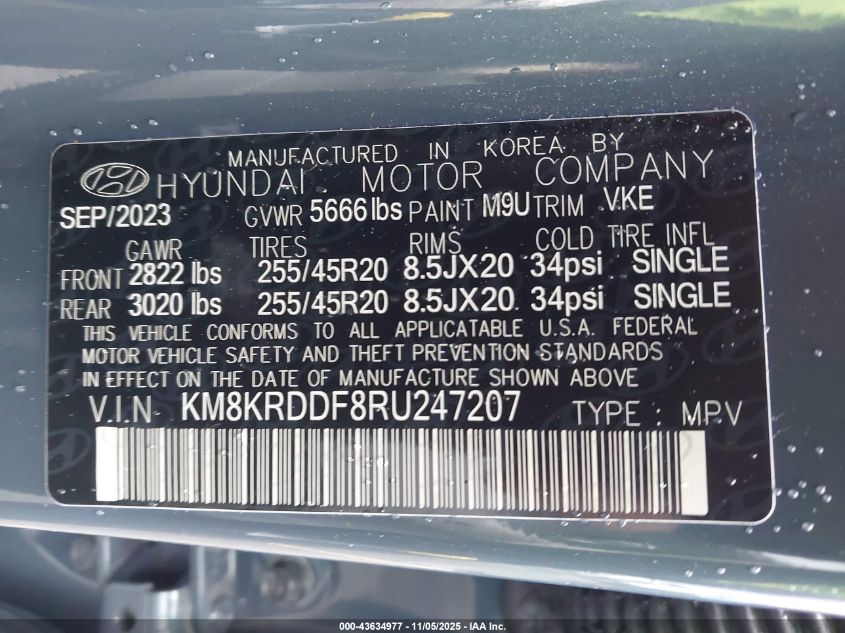 2024 Hyundai Ioniq 5 Limited VIN: KM8KRDDF8RU247207 Lot: 43634977
