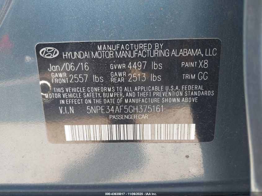 2016 HYUNDAI SONATA SPORT - 5NPE34AF5GH375161