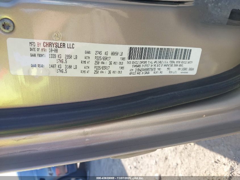 2009 Volkswagen Routan Sel VIN: 2V8HW54X99R575078 Lot: 43635069