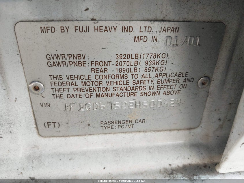JF1GD67522H500324 2002 SUBARU IMPREZA photo no. 9