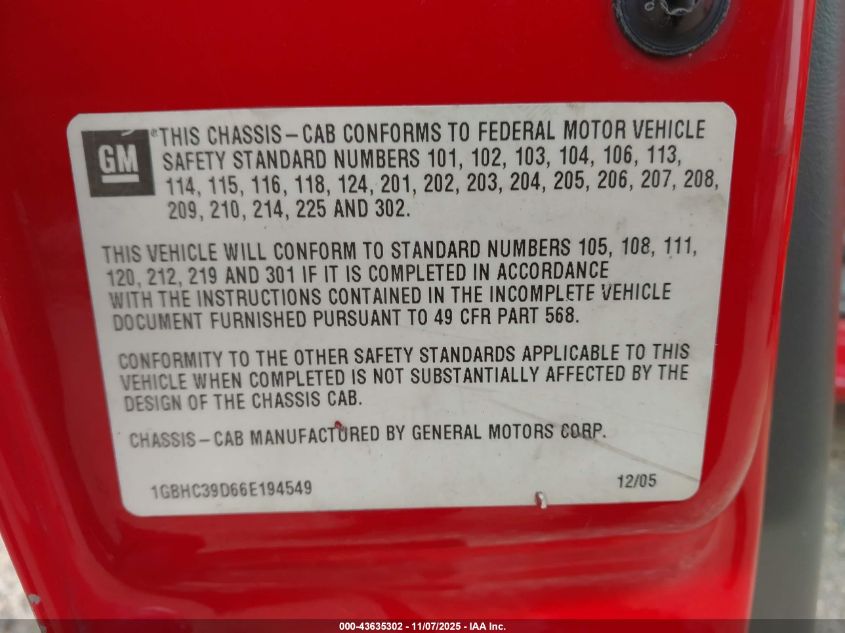 2006 Chevrolet Silverado C3500 VIN: 1GBHC39D66E194549 Lot: 43635302