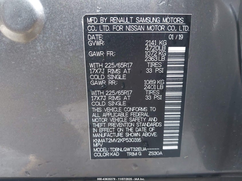 2019 NISSAN ROGUE SV - KNMAT2MV2KP530316