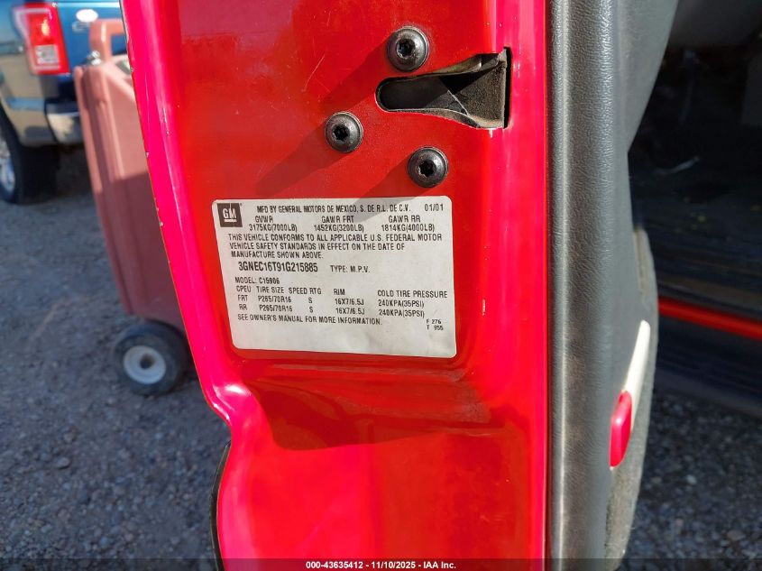 2001 Chevrolet Suburban 1500 Lt VIN: 3GNEC16T91G215885 Lot: 43635412