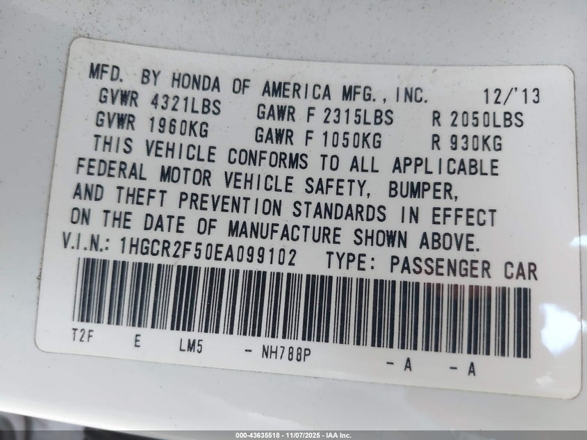 2014 HONDA ACCORD SPORT - 1HGCR2F50EA099102