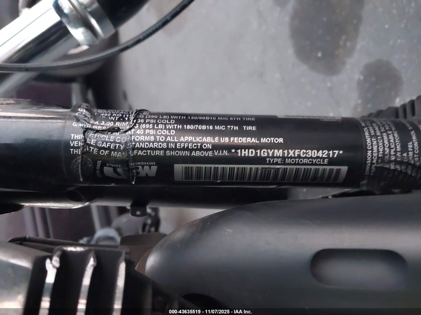2015 Harley-Davidson Fxdf Dyna Fat Bob VIN: 1HD1GYM1XFC304217 Lot: 43635519