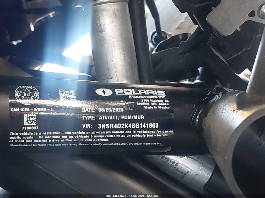 2025 Polaris Rzr Pro R 4 Ultimate VIN: 3NSR4D2K4SG141863 Lot: 43635573