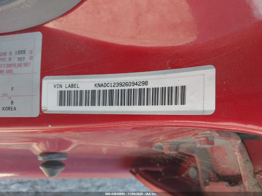 2002 Kia Rio VIN: KNADC123926094298 Lot: 43635590