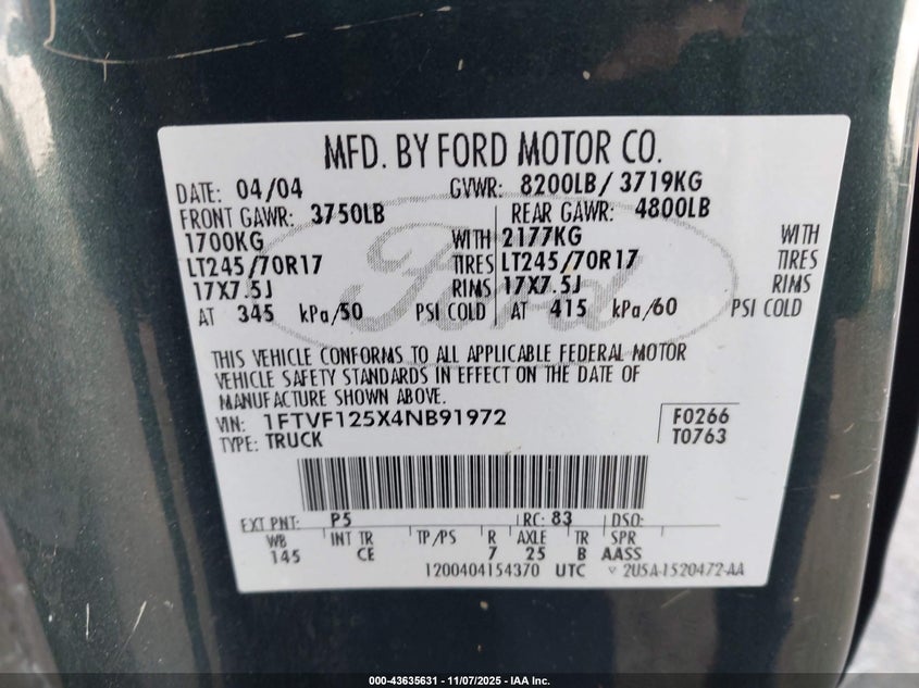 1FTVF125X4NB91972 2004 FORD F-150 photo no. 9