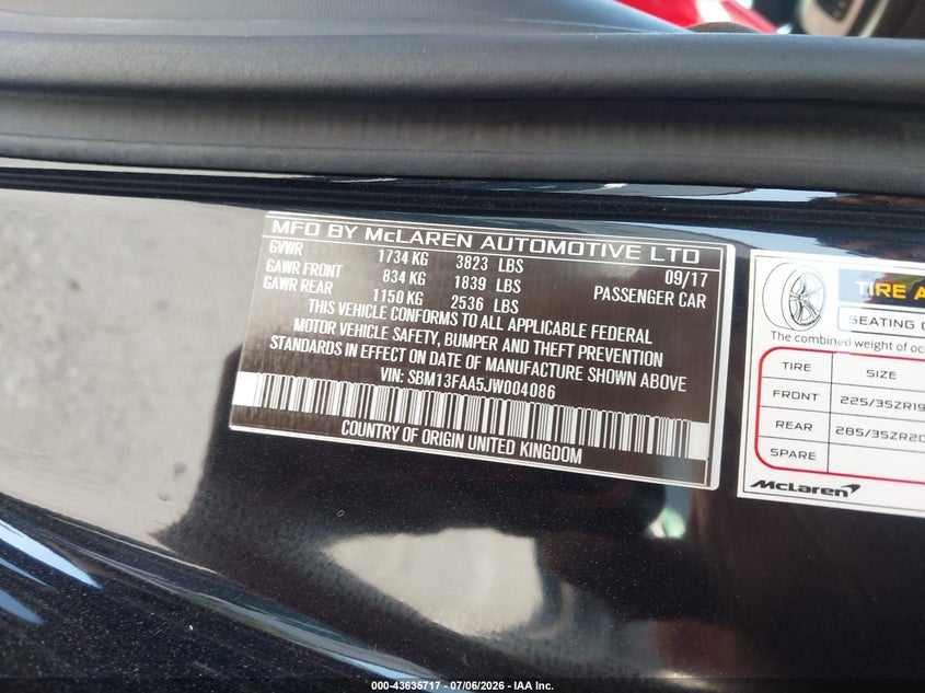 2018 Mclaren 570S VIN: SBM13FAA5JW004086 Lot: 43635717